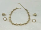 Trifari Necklace & Earrings Set Gold Tone Rhinestone Pearl Jewelry Vintage