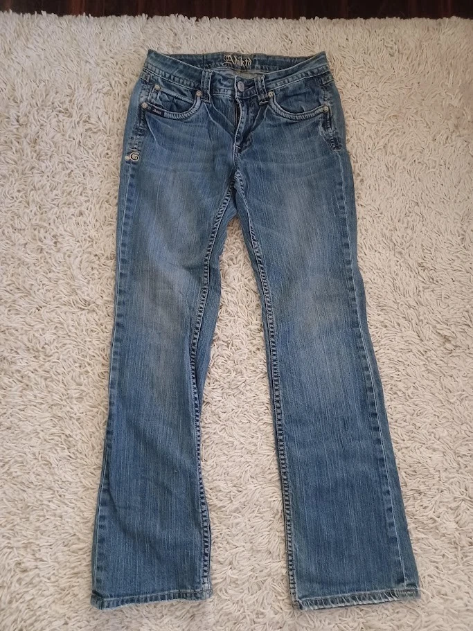 Pantalones de mezclilla para mujer Adiktd talla 4 W28 33x28 Bootcut lavado medio bolsillos bordados elásticos Foto 2 de 4