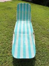 Vintage Aqua Stripe Siatka Tkanina Regulowane składane krzesło wypoczynkowe trawnikowe