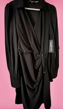Michael Kors Dress RP $159 New W/tags Black Collared Long Sleeves Sz 12