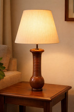 Classic Wooden Bedside Table Lamp with Fabric Shade Side Table Night Lamp 21".