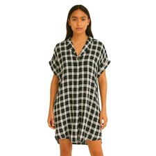 NWT Rag & Bone Cooper Dress Black Grey Plaid Short Sleeve Button Front XXS