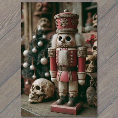 POSTCARD Nutcracker Skull Christmas Tree Dark Holiday Macabre Rustic Winter Deco