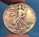 1943 Walking Liberty Half Dollar - Rainbow Toning - Pink Teal Gold