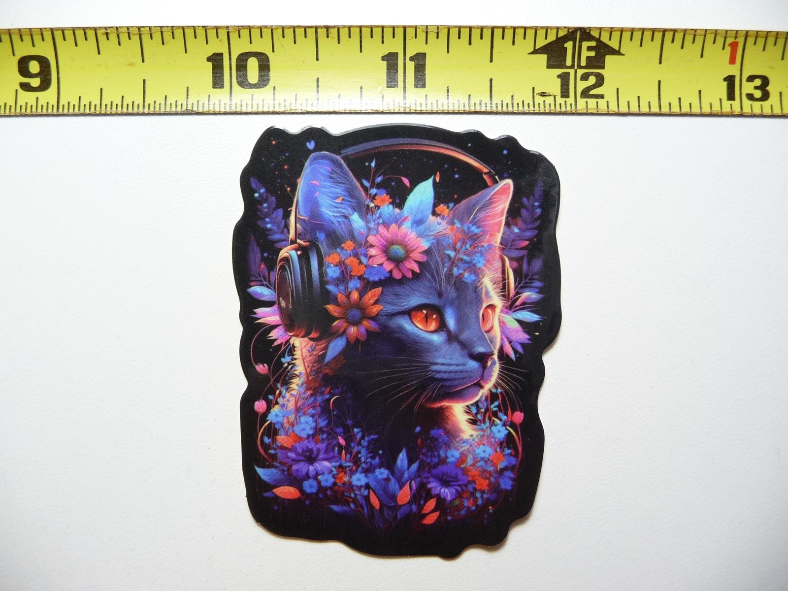 Vibrant Neon Kitten Headphones Sticker Decal Music Cute Animal Mystical
