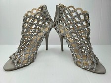 Nine West Silver Rhinestone Peep Toe Cage Heels Stiletto Size 6.5M Lustol Shoe