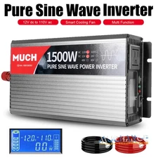 Pure Sine Wave Power Inverter 1500W 3000 4000Watt 12V 24V dc to 110V 120V ac LCD