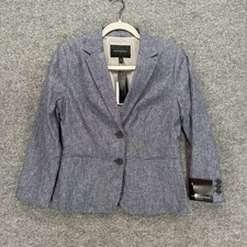 Banana Republic Blazer Women 4 Blue Linen Blend Chambray Two Button Office NEW
