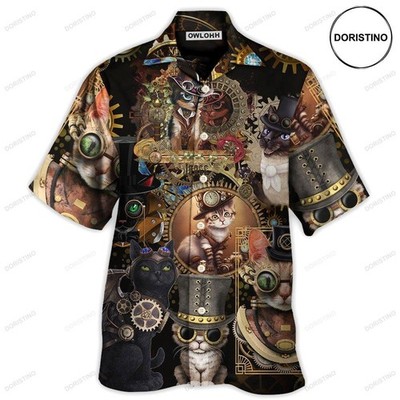 Cat Steampunk Art Keep Calm And Steampunk Hawaiian Shirt