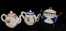 Porcelain Art Miniature Teapot Set Of 3 .