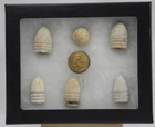 CIVIL WAR LOT OF DUG GETTYSBURG BULLETS/  MASS BUTTON .69 MUSKET .58 CALIBER