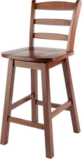 Scalera Ladder Back Swivel Counter Stool, 24 In, Walnut Finish, Solid Wood