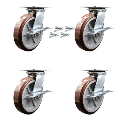 8 Inch Polyurethane Caster Set with Roller Bearing and Brakes/Swivel Locks SCC