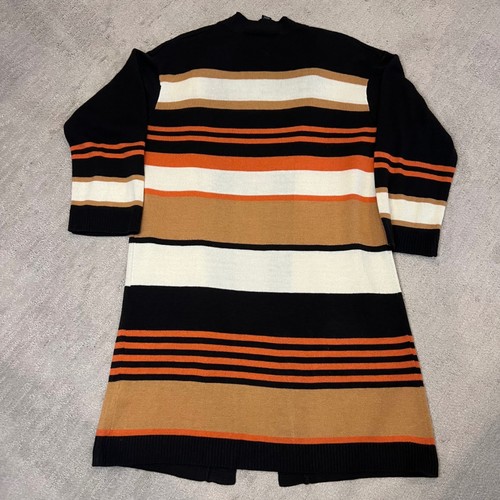 Wrangler Retro Striped Duster Cardigan L/XL Black Orange Tan Boho Western - Picture 6 of 8