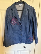 City Blues By Koret Blue Denim embroidered long sleeve button up shirt/jacket L