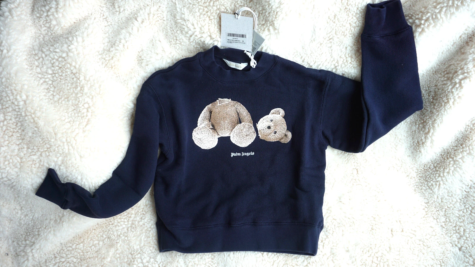 Maglione Palm Angels Orso Girocollo Blu Navy Marrone Taglia 10 Nuovo con etichette
