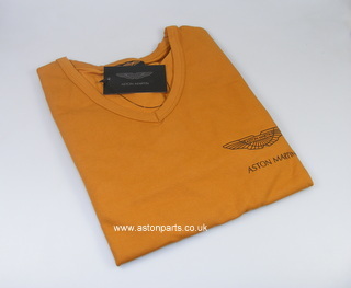 ASTON MARTIN LADIES LONG SLEEVE T-SHIRT TAN WITH BLACK LOGO SMALL - 702008S. - Picture 1 of 4