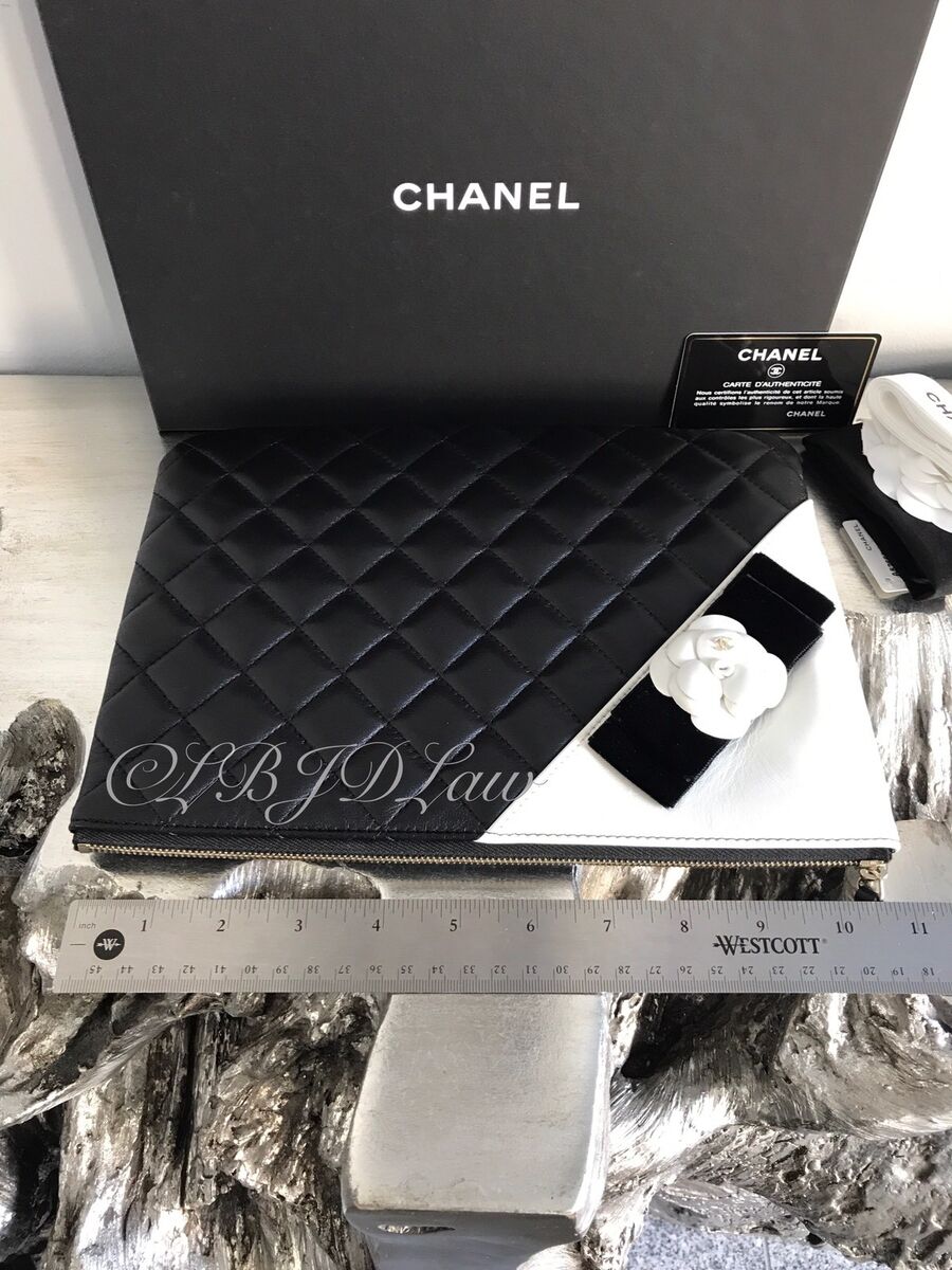 CHANEL Camellia Medium O-Case Black White iPad MacBook Sleeve Pouch Clutch  NEW