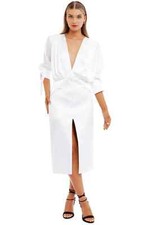 NICOLA FINETTI Arida White Low Plunge Split Formal Dress Size 8 AU Preloved