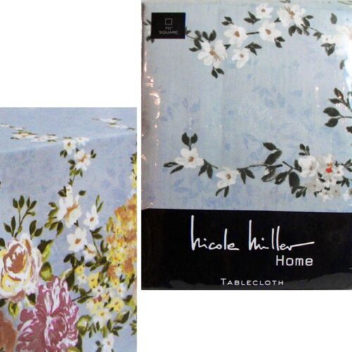 New Nicole Miller Home Tablecloth Blue Floral 70" Fits 46" to 58" Square Table - Picture 1 of 5
