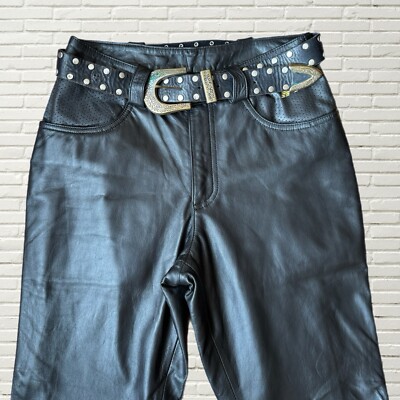 Vintage 90s Harley Davidson Leather Pants - Black & Yellow Leather