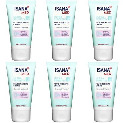 6 x 50 ml | Isana Med Feuchtigkeitscreme ultra sensitiv LSF 30 ohne Parfüm