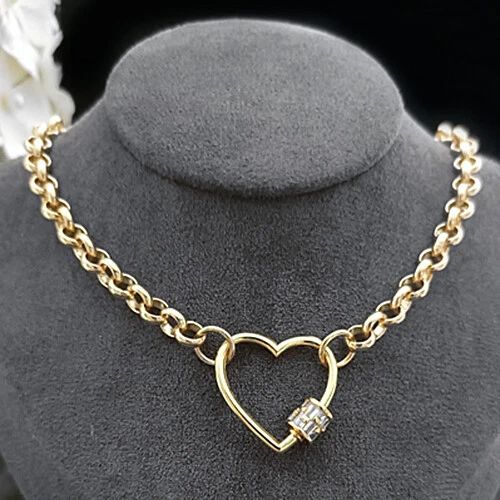 HEART CLASP 14k GOLD GL Baguette Cut CZ BELCHER LINK Chain