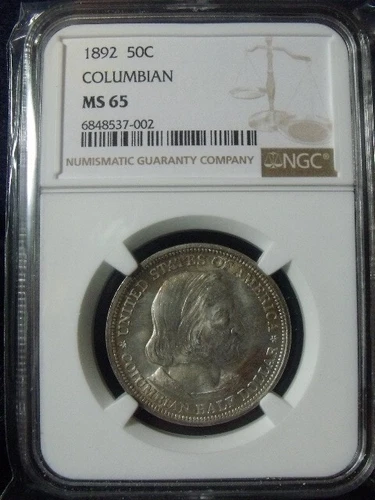 1892 COLUMBIAN EXPO.  HALF-DOLLAR SILVER UNCIRCULATED COIN NGC CERTIFIED MS65!!!