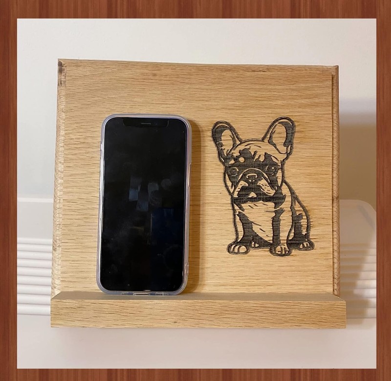 Handmade Wooden Solid Oak French Bulldog Cellphone Stand