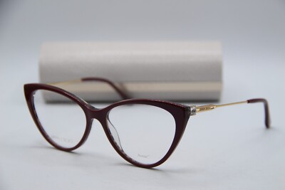 NEW JIMMY CHOO JC 359 1GR BURGUNDY GOLD CRYSTAL AUTHENTIC FRAME EYEGLASSES 55-16