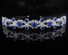Bridal Heart Crown Head Tiara Blue Crystal Hair Pageant Princess Queen Birthday