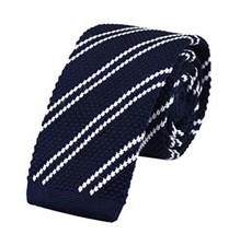 Knit Ties for Men Vintage Business Smart Casual 2" Skinny One Size Navy White