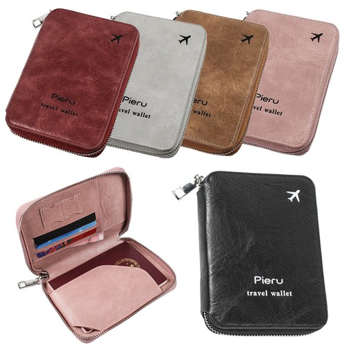 RFID Blocking Passport Holder Zipper Wallet Waterproof PU Leather Travel Cover