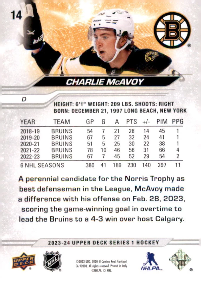 2023-24 Upper Deck #14 Charlie McAvoy - Image 2 of 2