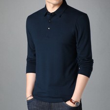 Long Sleeve Polo Shirt Winter Men's Casual Sports Pure Color Simple