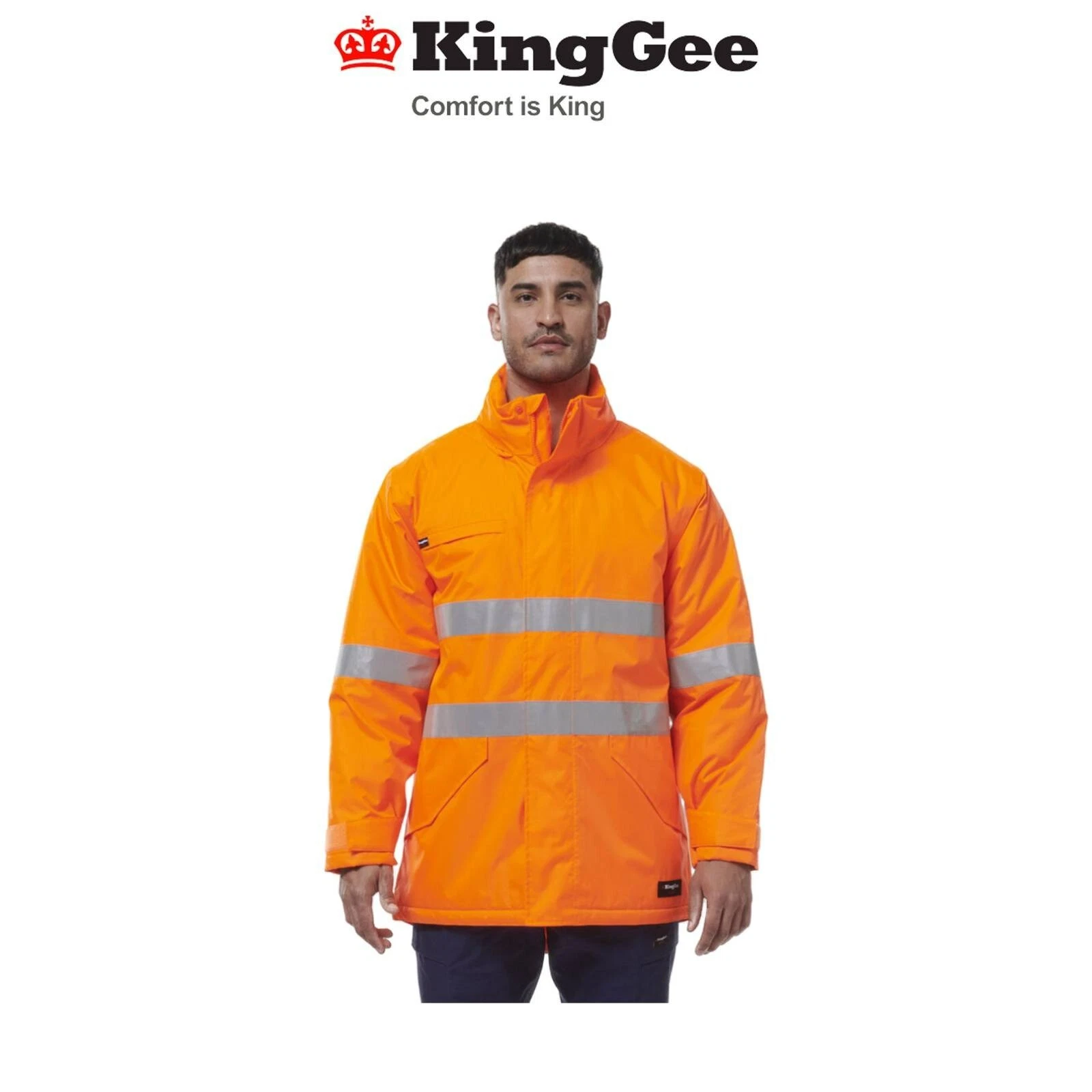 KingGee Mens Reflective Insulated Hooded Wet Weather Work Jacket K55037