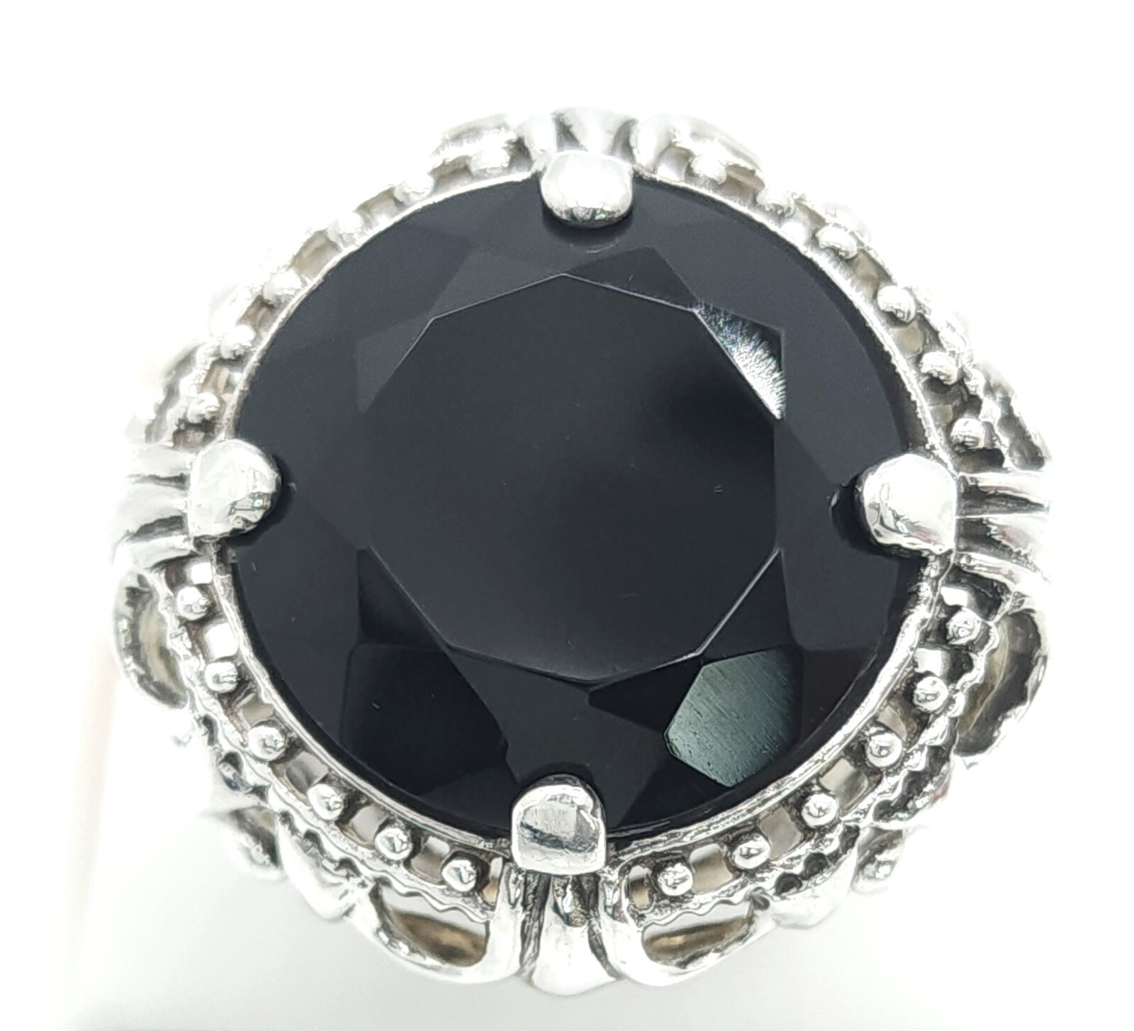 Sterling Silver Statement Ring with Black Stone S… - image 1