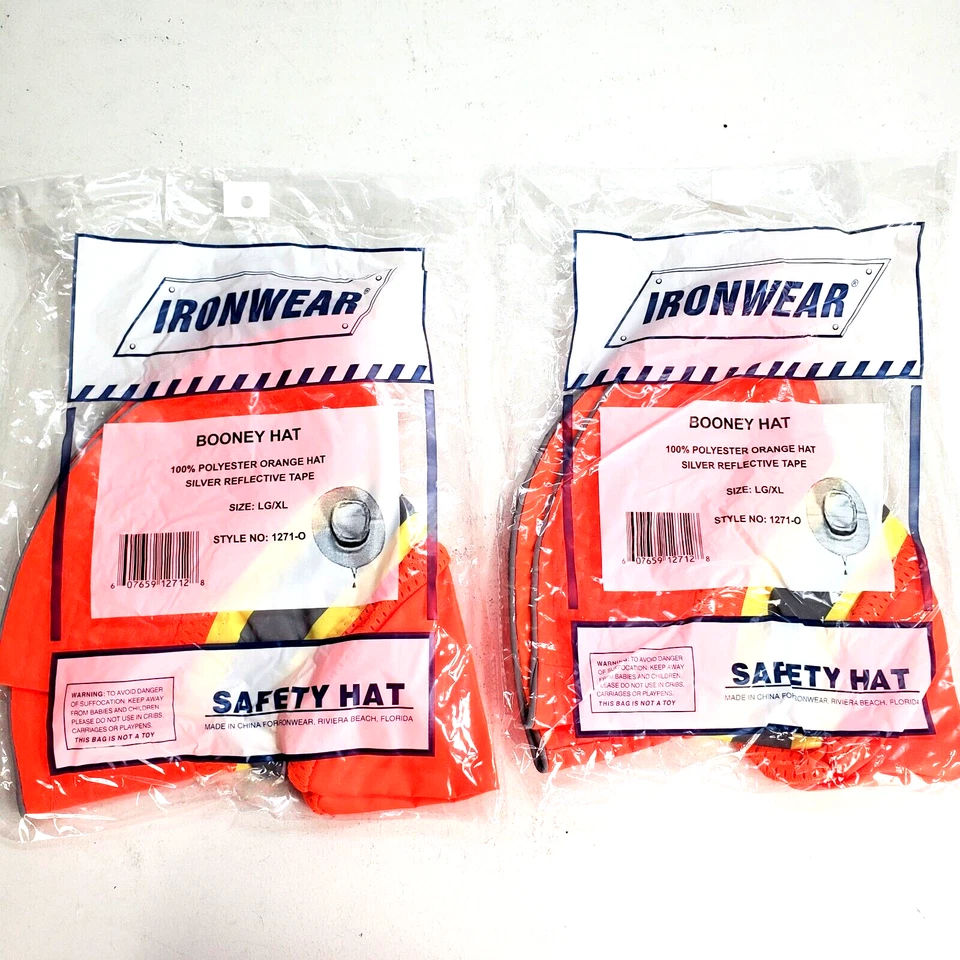IRONWEAR Unisex Booney Safety Hat Neon Orange Silver Reflective Tape L/XL Lot 2 - Image 4 of 4