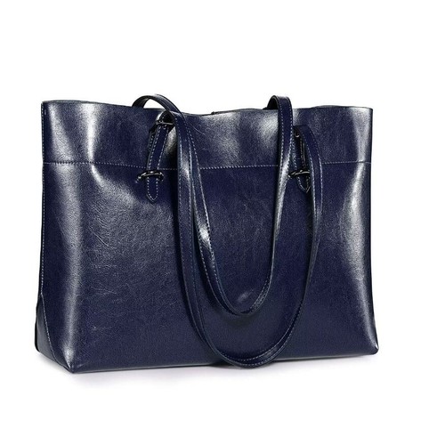 Bolso de Mano Cartera S-Zone Cuero Genuino Estuche para Laptop Azul Marino Nuevo - Imagen 2 de 11