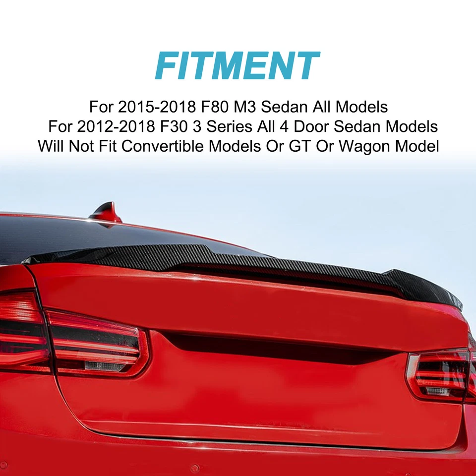 Спойлер крыло на багажник из углеродного волокна в стиле M4 для 2012–2018 BMW 3 серии F30 M4 F80 - Изображение 3 из 4