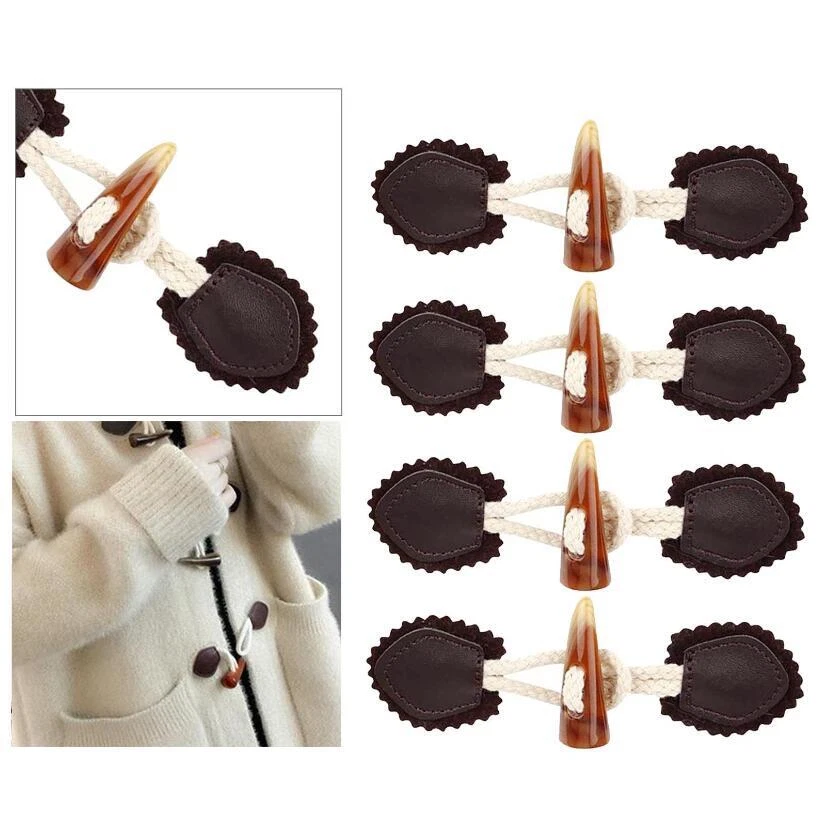 4Pairs Leather Horn Toggle Closure Buttons Coat Jacket Duffle Clothes Sewing DIY - Image 3 of 4