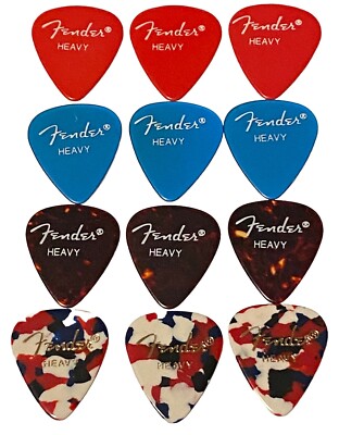 Vintage Guitar Picks-1980 s Fender 351-HEAVY Lot of 12-Red,Blue,Tort-ConfettiNOS
