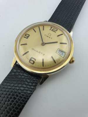 TIMEX Q (M44) Quartz 1978 Minute Jump Herrenuhr Vintage selten läuft 35mm.