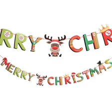 Elk Santa Claus Merry Christmas Tree Garland X'mas Banner Snowman String Decor