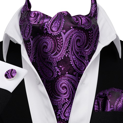 Mens Silk Ascot Cravat Vintage Tie Jacquard Paisley Scarf Hanky Cufflinks Set - Picture 65 of 80