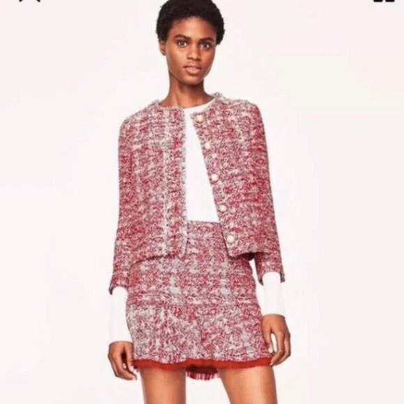 Blogger Favorite Zara Red Tweed Pearl Lady Jacket