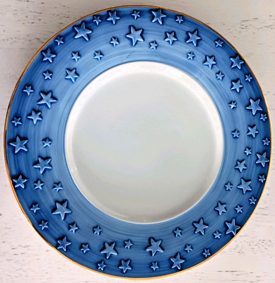 New ESTE C.E. Italy Pottery  Plate  Cobalt Blue  with stars and gold border  13 