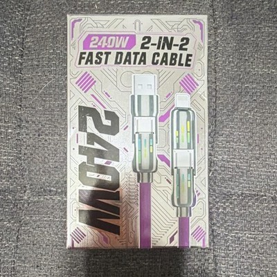 240W 2-in-2 Fast Charge Data Sync Cable USB-C to   /USB-C 1m Purple