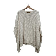 Ashley Knit Womens XL Cream Cable Knit Cotton Sweater Made in USA Oversized Crew