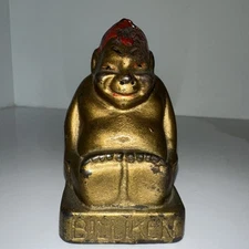 Cast Iron Still Bank Billiken Good Luck Golden & Red Color AC Williams USA*